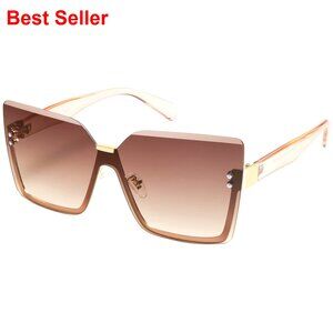 Trendy Square Oversized Rimless Sunglasses UV400 Protection Ladies Shades